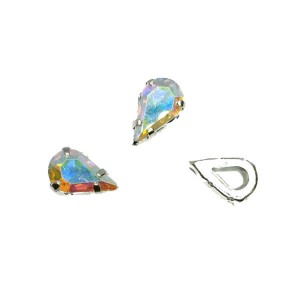 Стразы Капля 13*8 мм бесцветный прозрачный АВ/оправа серебро, 1 штука