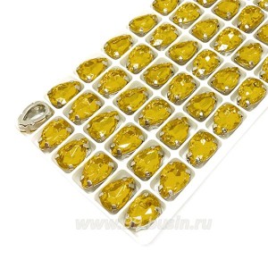 Стразы Капля 14*10 мм Коньячный темный/оправа серебро 1шт