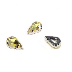 Стразы Капля 13*8 мм желтый крайола/оправа серебро, 1 штука