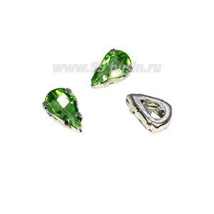 Стразы Капля 13*8 мм зелёный травяной/оправа серебро, 1 штука Стразы Капля 13*8 мм зелёный травяной/оправа серебро, 1 штука