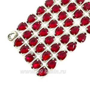 Стразы Капля 14*10 мм Насыщенный красный/оправа серебро 1 штука