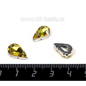 Стразы Капля 13*8 мм желтый шафран/оправа серебро, 1 штука