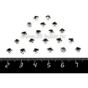 Шатоны стеклянные 4 мм цвет серый графитовый/оправа серебро Китай 30 штук/упаковка