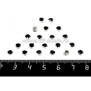 Шатоны стеклянные 4 мм цвет чёрный/оправа серебро Китай 30 штук/упаковка