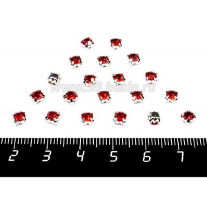 Шатоны стеклянные 4 мм цвет алый/оправа серебро Китай 30 штук/упаковка