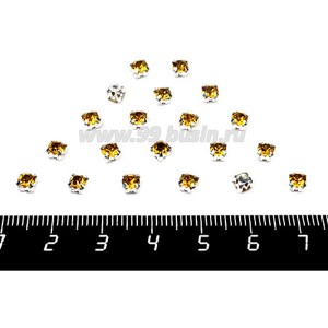 Шатоны стеклянные 4 мм цвет медовый/оправа серебро Китай 30 штук/упаковка
