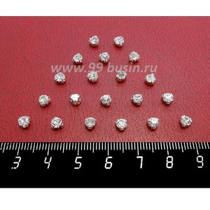 Шатоны стеклянные 4 мм цвет бесцветный/оправа серебро, Китай 30 штук/упаковка