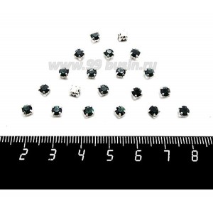 Шатоны стеклянные 4 мм цвет изумрудный/оправа серебро Китай 30 штук/упаковка