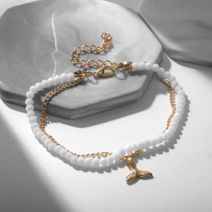 Браслет на ногу "Хвост" русалки, цвет белый, цвет золотистый