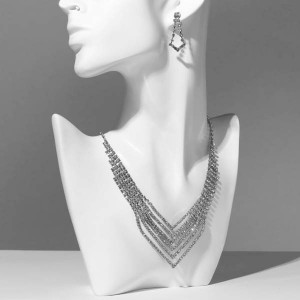 Комплект: серьги, колье "Лёд", 6 рядов, цвет белый, цвет серебристый, 30см