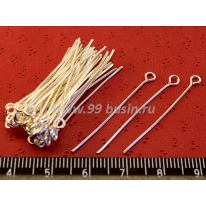 Пины с колечком 35*0,7 мм, цвет  светлое серебро, 40 шт/упак