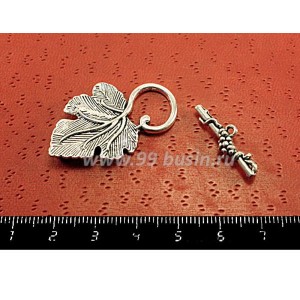 Застежка-тогл Виноградный лист 37*23, 25*8 мм, цвет старое серебро, 1 набор Застежка-тогл Виноградный лист 37*23, 25*8 мм, цвет старое серебро, 1 набор