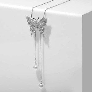 Кулон "Бабочка"с жемчугом, цвет белый, цвет серебристый, 70см