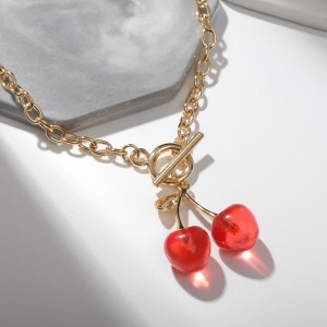 Кулон "Цепь" ветка вишни, цвет красный, цвет золотистый, 45 см