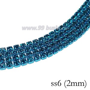 Стразовая цепочка 2 мм (ss6) темная морская волна (металл под цвет страз) Тайвань 0,5 метра