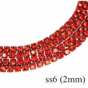 Стразовая цепочка 2 мм (ss6) цвет алый (металл под цвет страз) Тайвань 0,5 метра