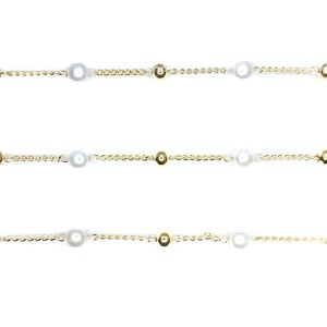 Цепочка изящная 1*1,5 мм с крупными декоративными шариками 3 (металл) и 4 (перламутр) мм, цвет золото  1 метр/упаковка