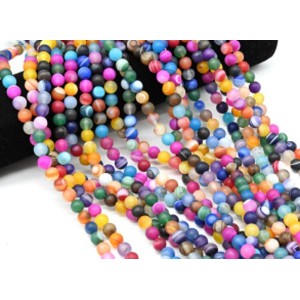 Бусины из агата тонированного шарик 8мм цв.ассорти матовый, 38см, 47 бусин