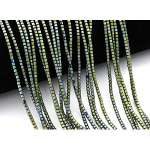 Бусины из гематита цилиндр 2*2мм цв.зеленый, 40см, 190 бусин