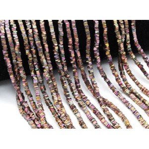 Бусины из гематита квадратик 3*1мм цв.розовый хамелеон, 38см, 384 бусины