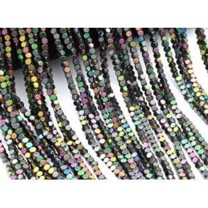 Бусины из гематита кубик 3мм цв.черный хамелеон, 40см, 137 бусин