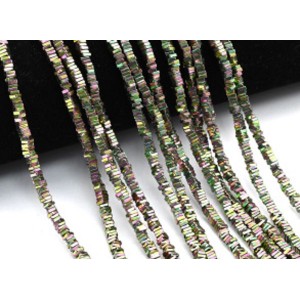 Бусины из гематита квадратик 3*1мм цв.зеленый хамелеон, 39см, 396 бусин