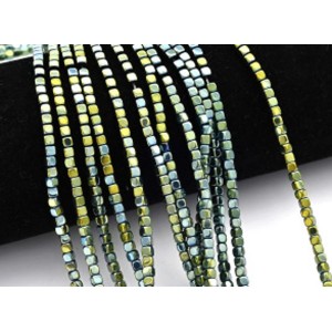 Бусины из гематита кубик 3мм цв.зеленый, 39см, 140 бусин