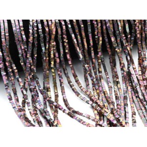 Бусины из гематита квадратик 2*1мм цв.розовый хамелеон, 38см, 384 бусины