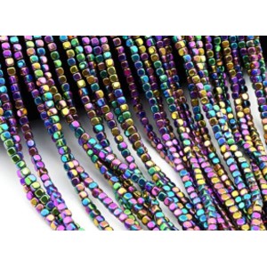 Бусины из гематита кубик 4мм цв.радужный, 40см, 100 бусин