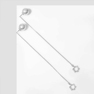 Серьги с жемчугом "Бусина" круги витые, цвет белый, цвет серебристый