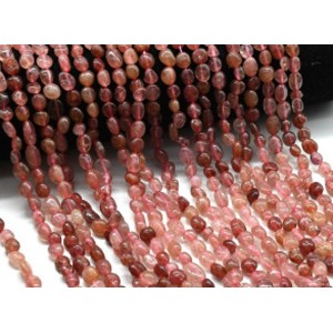 Бусины из кварца клубничного галтовка 5*8мм, 39см, 52 бусины