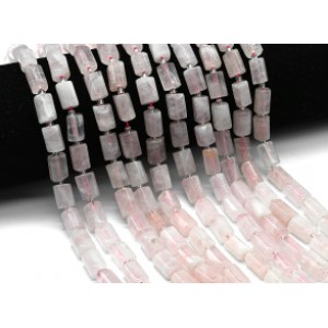 Бусины из Мадагскарского розового кварца цилиндр с гранями 6*10мм, 38,5см, 31 бусина
