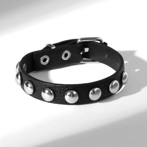 Браслет кожа "Хардкор"бусины, цвет чёрный, цвет серебристый