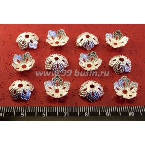 Шапочка для бусин металлическая Пять лепестков 12*5 мм серебро 20 шт/уп