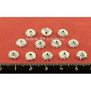 Шапочка для бусин Звездочка 7*2 мм, цвет старое серебро 10 шт/упак