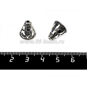 Колпачок Волны, 13*12 мм, внутренний диаметр 10 мм, цвет старое серебро 1 штука