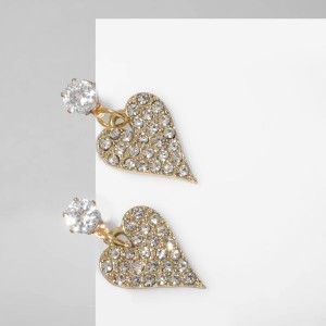 Серьги со стразами "Сердце" изящное, цвет белый, цвет золотистый
