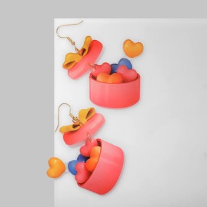 Серьги "Сердца" коробочки, разноцветные, цвет золотистый