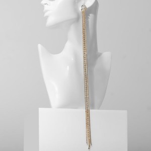 Серьги висячие со стразами "Водопад" овал 3 нити, цвет белый, цвет золотистый Серьги висячие со стразами "Водопад" овал 3 нити, цвет белый, цвет золотистый