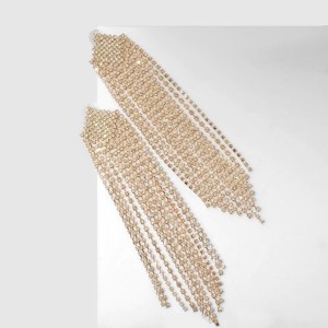 Серьги висячие со стразами "Водопад" ромбы, цвет белый, цвет золотистый