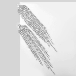 Серьги висячие со стразами "Водопад" веер, цвет белый, цвет серебристый