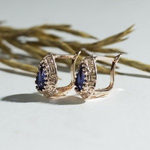 Серьги со стразами "Эдель" капля, цвет тёмно-синий, цвет золотистый