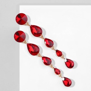 Серьги висячие со стразами "Драгоценность" капли, цвет красный, цвет золотистый