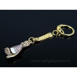 Брелок из бронзы "Рука" с агатом бразильским 15*40мм