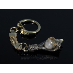 Брелок из бронзы "Рука" с цитрином 15*40мм