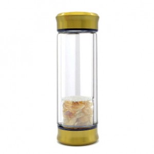 Бутылка для воды с галтовкой цитрин 70*70*200мм Бутылка для воды с галтовкой цитрин 70*70*200мм