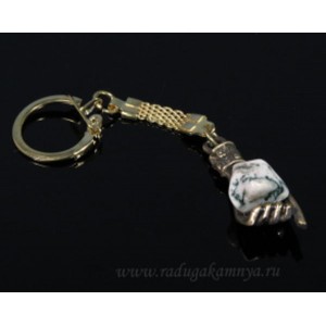 Брелок из бронзы "Рука" с жадеитом 15*40мм