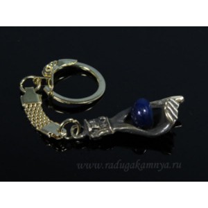 Брелок из бронзы "Рука" с лазуритом 15*40мм