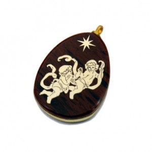 Брелок-Кулон из обсидиана знак зодиака "Близнецы" 20*25мм