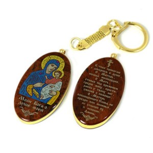 Брелок иконка из обсидиана " Богородица" 28*53мм овал